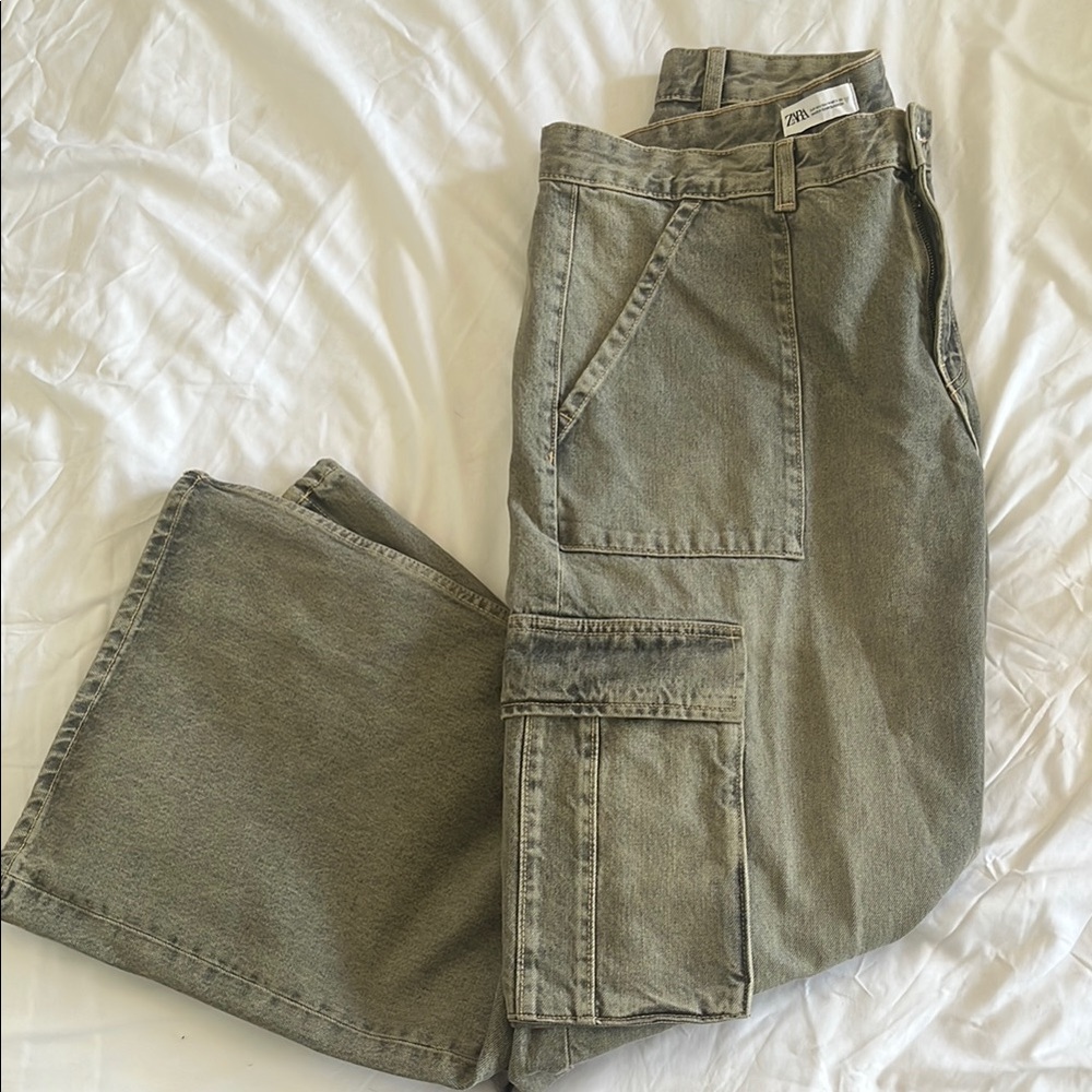 Zara Gray Cargo Pants Utility Style